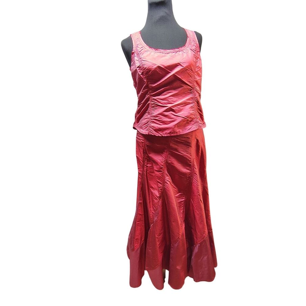 Arell Collection Vintage Y2K Red Taffeta Mermaid Maxi Skirt Ruched Top Set sz 8